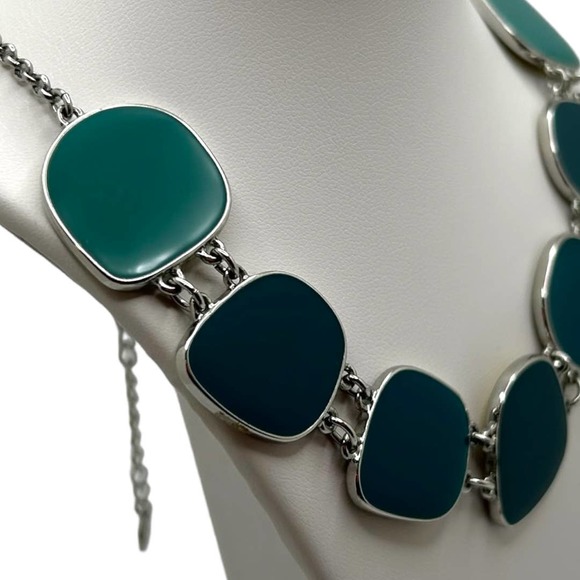 Signed Geometric REVERSIBLE Statement Necklace Blue Ombre and Creme GA - Picture 2 of 7